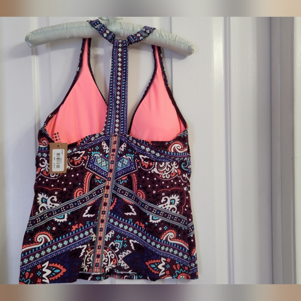 Title Nine Purple Paisley V-Neck Racerback Tank - Coral & Teal Accents - Picture 3 of 9